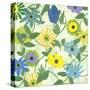 Blue and Green Flowers-Jan Weiss-Stretched Canvas