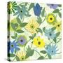 Blue and Green Flowers-Jan Weiss-Stretched Canvas