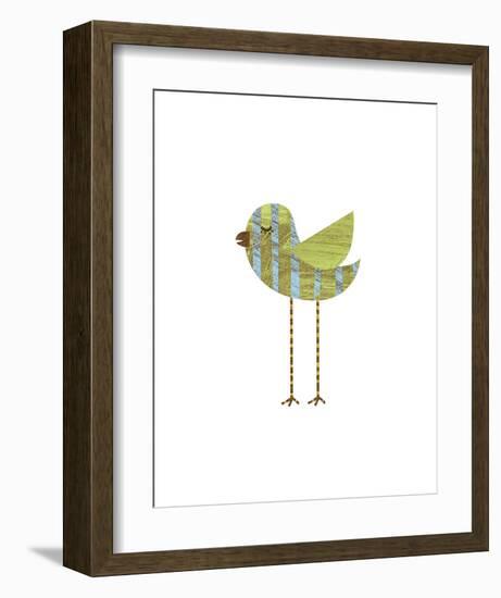 Blue and Green Striped Bird-John W^ Golden-Framed Art Print