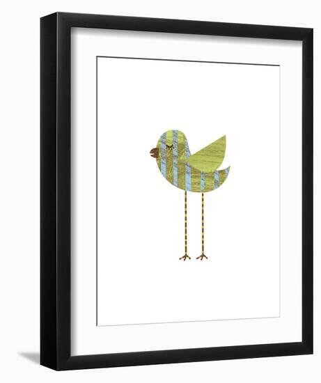 Blue and Green Striped Bird-John W^ Golden-Framed Art Print