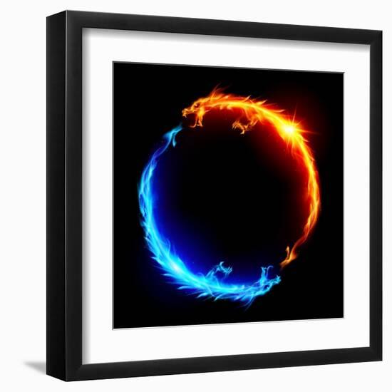 Blue And Red Fire Dragons-dvarg-Framed Art Print