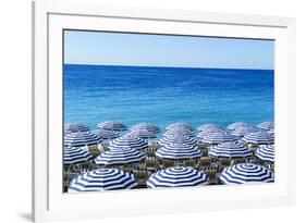 Blue and white beach parasols, Nice, Alpes Maritimes, Cote d'Azur, Provence, France, Mediterranean,-Fraser Hall-Framed Photographic Print