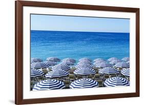 Blue and white beach parasols, Nice, Alpes Maritimes, Cote d'Azur, Provence, France, Mediterranean,-Fraser Hall-Framed Photographic Print