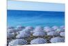 Blue and white beach parasols, Nice, Alpes Maritimes, Cote d'Azur, Provence, France, Mediterranean,-Fraser Hall-Mounted Photographic Print