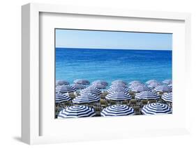 Blue and white beach parasols, Nice, Alpes Maritimes, Cote d'Azur, Provence, France, Mediterranean,-Fraser Hall-Framed Photographic Print