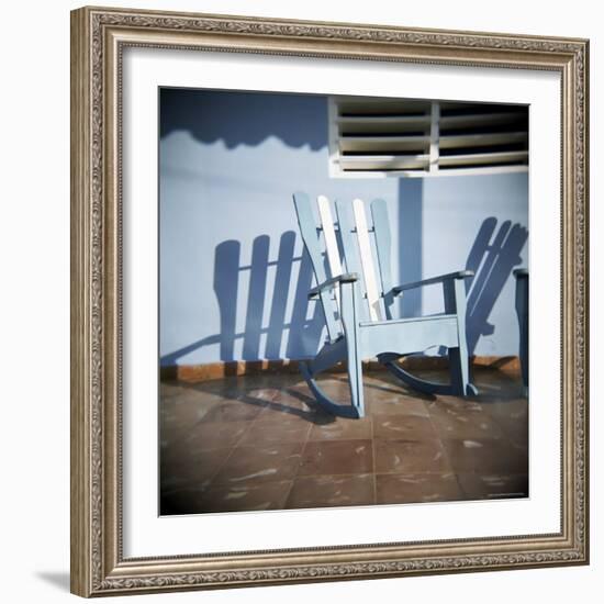 Blue and White Chair Outside House, Vinales, Cuba, West Indies, Central America-Lee Frost-Framed Photographic Print