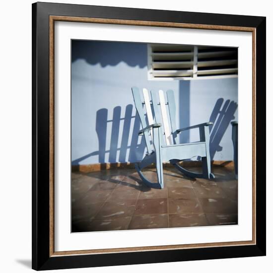 Blue and White Chair Outside House, Vinales, Cuba, West Indies, Central America-Lee Frost-Framed Photographic Print