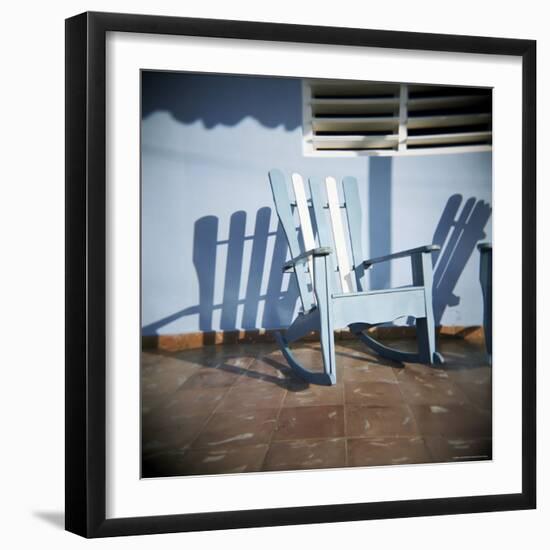 Blue and White Chair Outside House, Vinales, Cuba, West Indies, Central America-Lee Frost-Framed Photographic Print