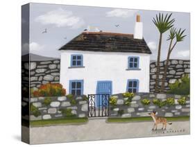 Blue and White House, Whippet and Gulls-Sophie Harding-Stretched Canvas