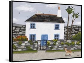 Blue and White House, Whippet and Gulls-Sophie Harding-Framed Stretched Canvas