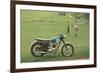 Blue and White Motorcycle at the Golf Course-null-Framed Art Print