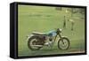 Blue and White Motorcycle at the Golf Course-null-Framed Stretched Canvas