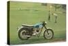 Blue and White Motorcycle at the Golf Course-null-Stretched Canvas