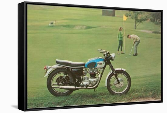 Blue and White Motorcycle at the Golf Course-null-Framed Stretched Canvas