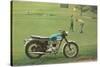 Blue and White Motorcycle at the Golf Course-null-Stretched Canvas