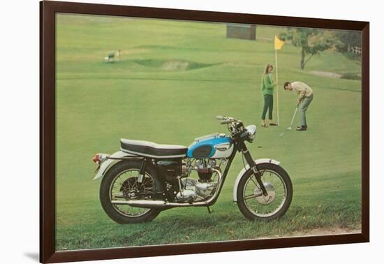 Blue and White Motorcycle at the Golf Course-null-Framed Art Print