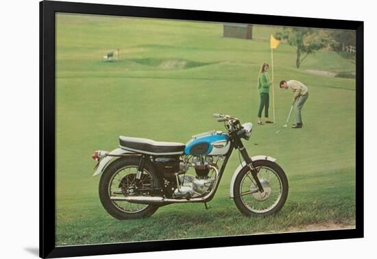 Blue and White Motorcycle at the Golf Course-null-Framed Art Print