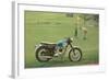 Blue and White Motorcycle at the Golf Course-null-Framed Art Print