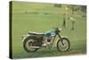 Blue and White Motorcycle at the Golf Course-null-Stretched Canvas