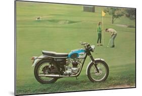 Blue and White Motorcycle at the Golf Course-null-Mounted Art Print