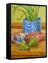 Blue and White Pot, Jug and Pears-Joan Thewsey-Framed Stretched Canvas