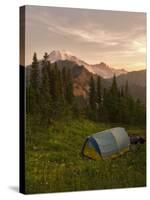Blue backpacking tent in the Tatoosh Wilderness, Washington State, USA-Janis Miglavs-Stretched Canvas