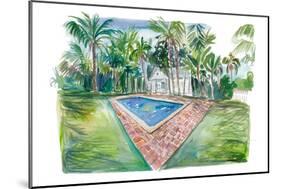 Blue Backyard Pool With Conch House In Key West FL-M. Bleichner-Mounted Art Print