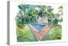 Blue Backyard Pool With Conch House In Key West FL-M. Bleichner-Stretched Canvas
