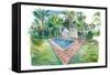 Blue Backyard Pool With Conch House In Key West FL-M. Bleichner-Framed Stretched Canvas