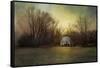 Blue Barn at Sunrise-Jai Johnson-Framed Stretched Canvas