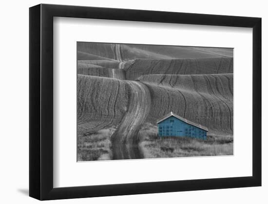 Blue Barn on a Country Road-Don Schwartz-Framed Art Print