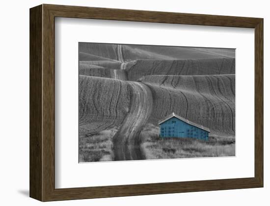 Blue Barn on a Country Road-Don Schwartz-Framed Art Print