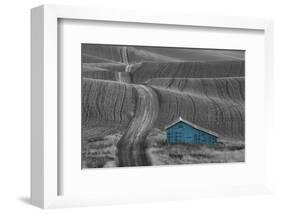 Blue Barn on a Country Road-Don Schwartz-Framed Art Print