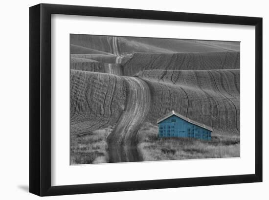 Blue Barn on a Country Road-Don Schwartz-Framed Art Print