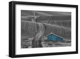 Blue Barn on a Country Road-Don Schwartz-Framed Art Print