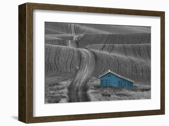 Blue Barn on a Country Road-Don Schwartz-Framed Art Print