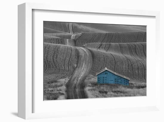 Blue Barn on a Country Road-Don Schwartz-Framed Art Print