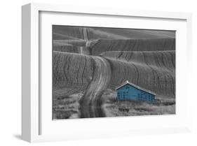 Blue Barn on a Country Road-Don Schwartz-Framed Art Print