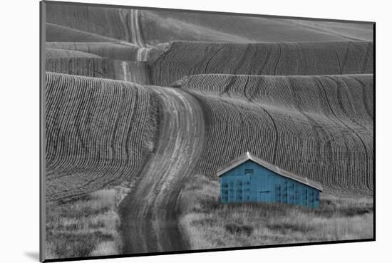 Blue Barn on a Country Road-Don Schwartz-Mounted Art Print