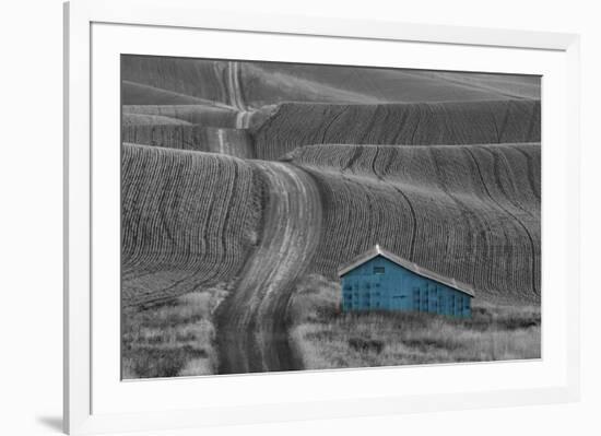 Blue Barn on a Country Road-Don Schwartz-Framed Art Print