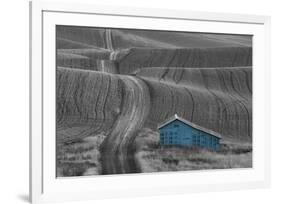 Blue Barn on a Country Road-Don Schwartz-Framed Art Print