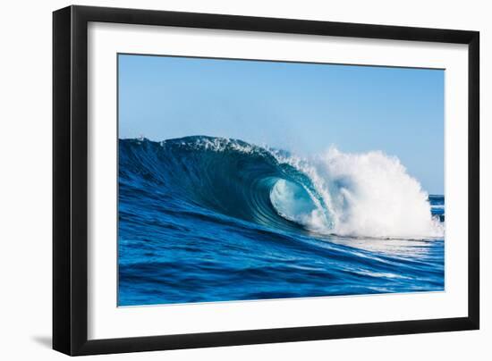 Blue Barrel-Powerful wave breaking off a beach, Hawaii-Mark A Johnson-Framed Photographic Print