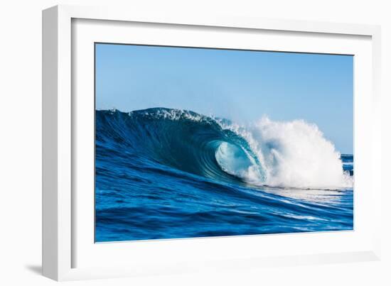 Blue Barrel-Powerful wave breaking off a beach, Hawaii-Mark A Johnson-Framed Photographic Print