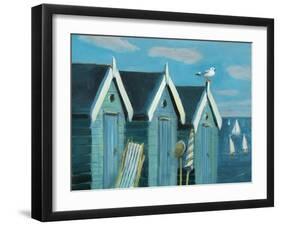 Blue Beach Huts-Marita Freeman-Framed Art Print