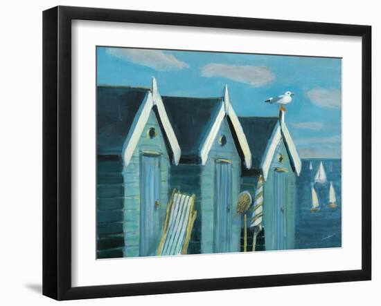 Blue Beach Huts-Marita Freeman-Framed Art Print