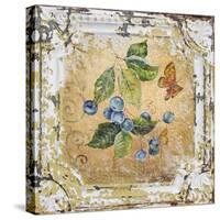 Blue Berries And Butterfly Tin Tile-Jean Plout-Stretched Canvas