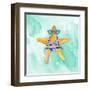 Blue Bikini Starfish on Watercolor-Lanie Loreth-Framed Art Print