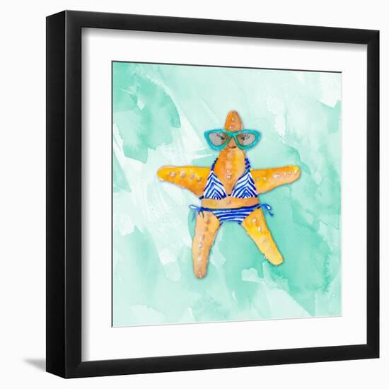 Blue Bikini Starfish on Watercolor-Lanie Loreth-Framed Art Print