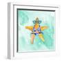 Blue Bikini Starfish on Watercolor-Lanie Loreth-Framed Art Print