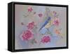 Blue Bird in Roses-Judy Mastrangelo-Framed Stretched Canvas